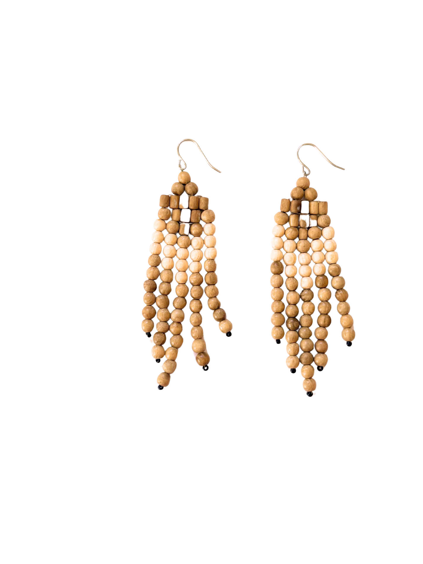 Artisan Wooden Bead Tassel Dangle Earrings- Chic & Lightweight