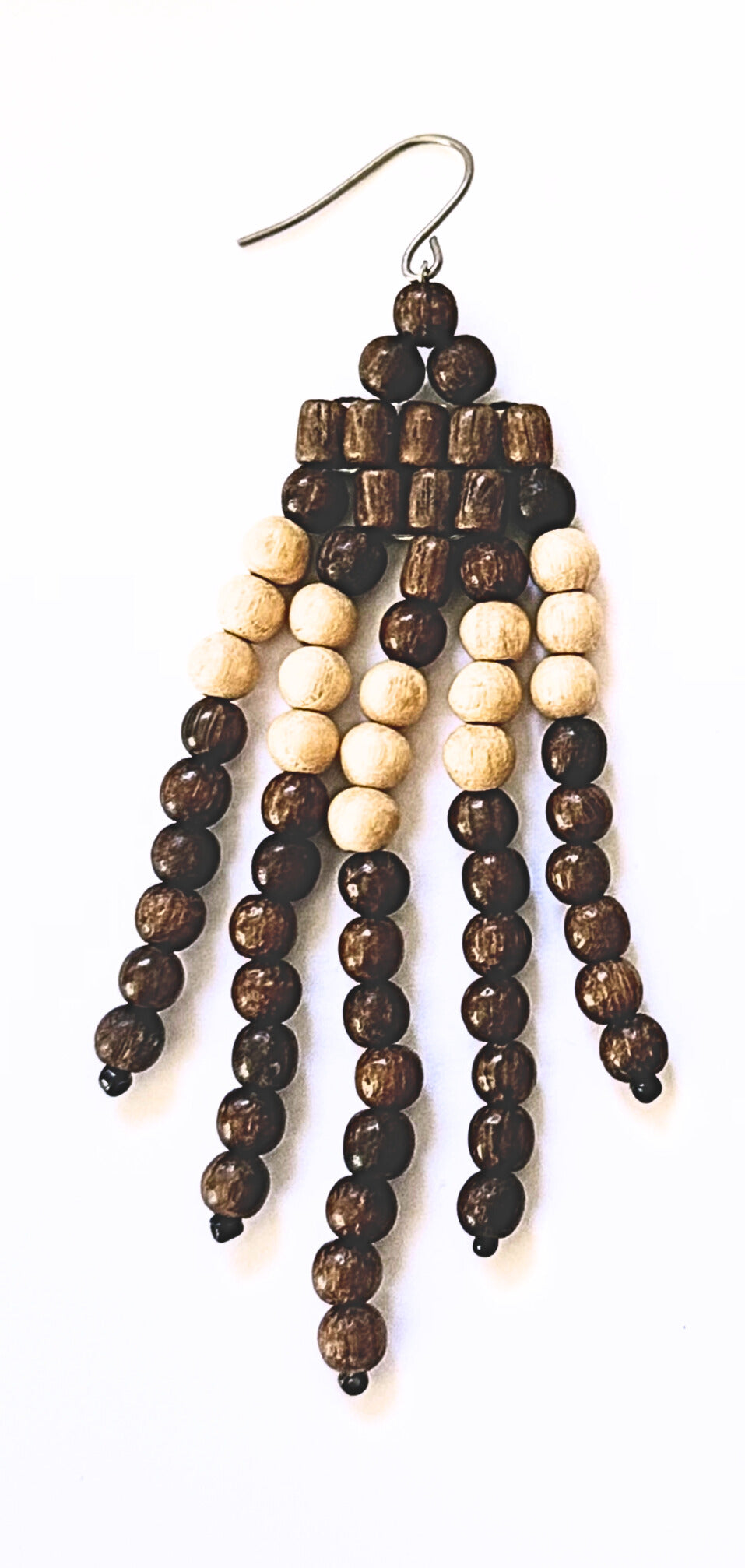 Artisan Wooden Bead Tassel Dangle Earrings- Chic & Lightweight