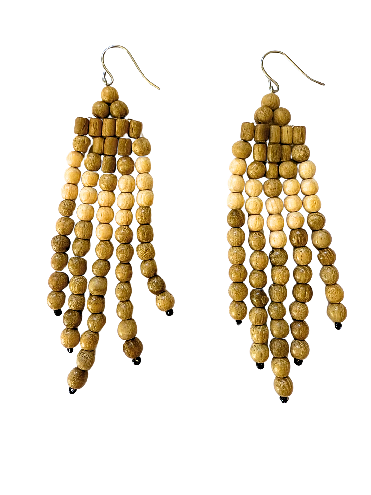 Artisan Wooden Bead Tassel Dangle Earrings- Chic & Lightweight