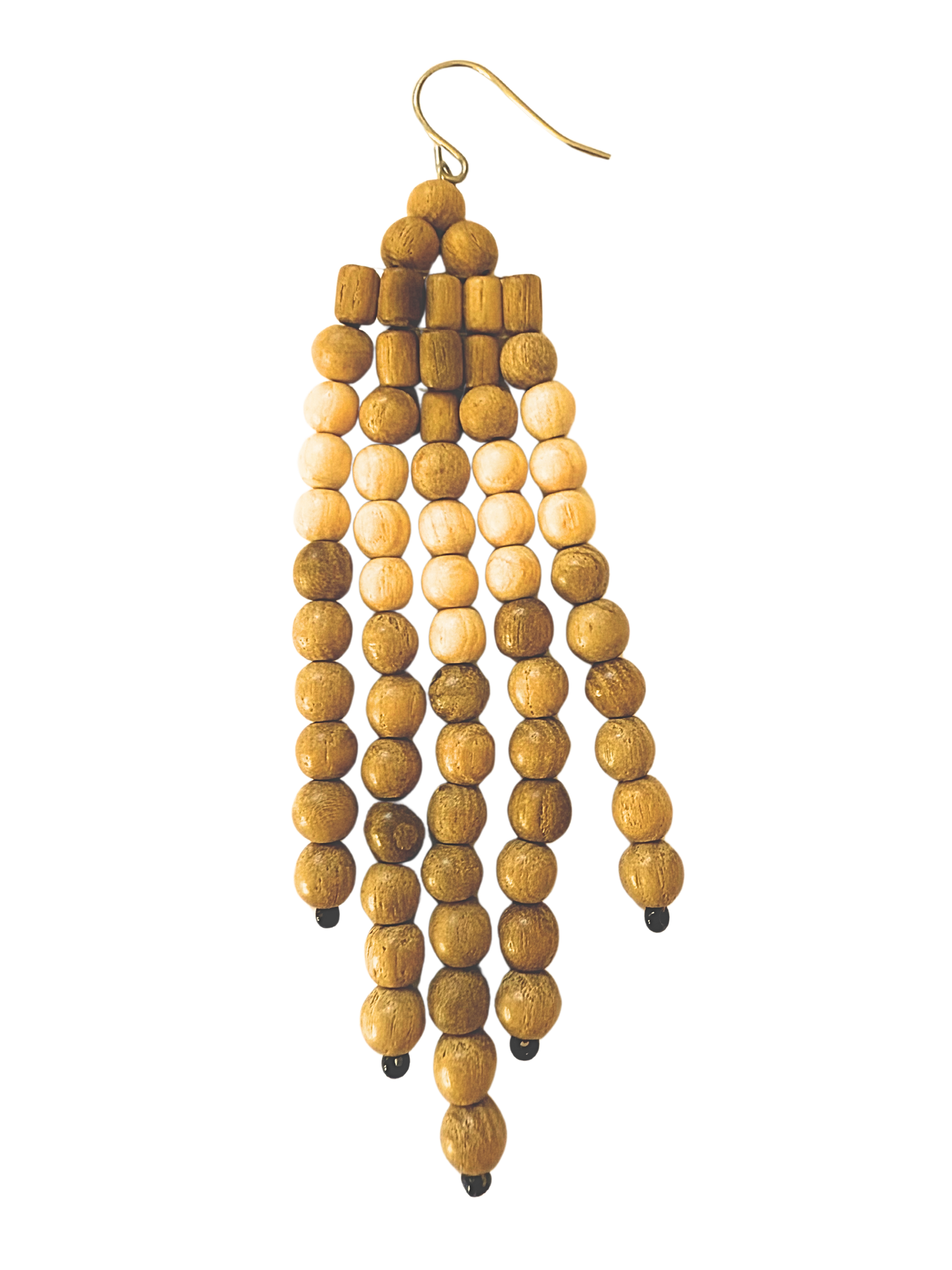 Artisan Wooden Bead Tassel Dangle Earrings- Chic & Lightweight